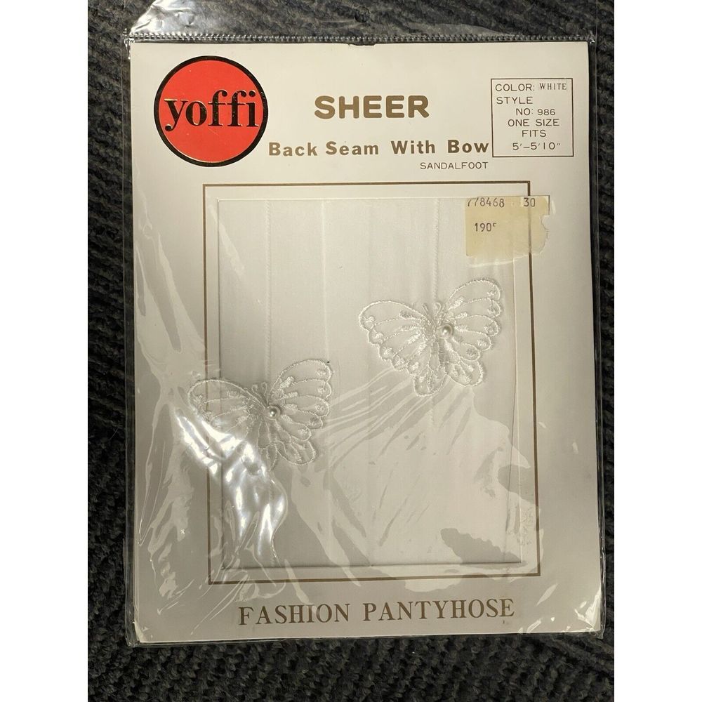 Yoffi Sheer Pantyhose Designer Collection White BowsFits 5-5 10" vintage hosiery